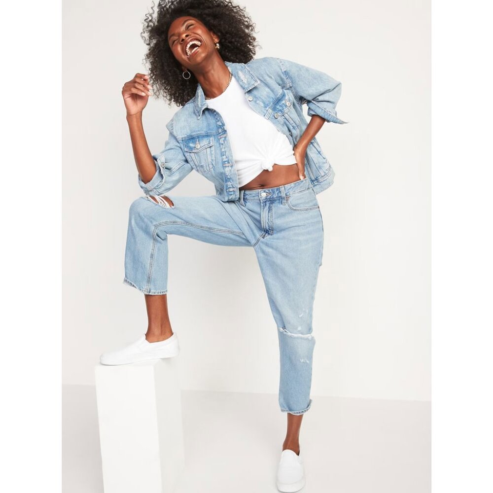 High-Waisted Slouchy Straight Cropped Ripped Jeans - Picture 3 of 7